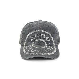Acne Studios Distressed Graphic Logo Baseball Cap In Charcoal Grey - NWT